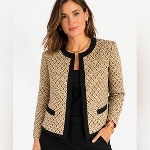 Anne Klein Suit Separates Jacket Sz 8 Tan Black Moroccan Trellis Open Front